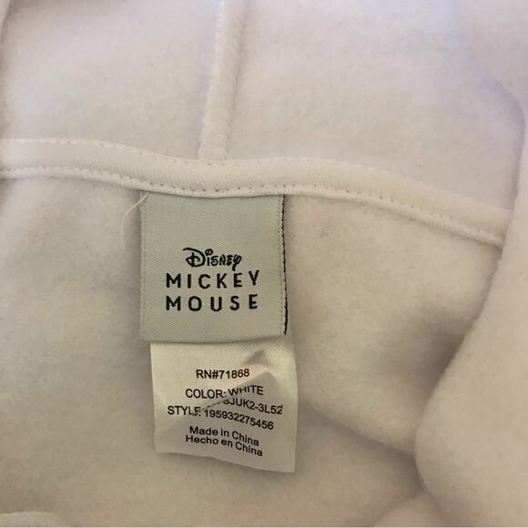 Disney NWT Mickey Mouse White Hoodie Long Sleeve Fleece Lined Graphic - Picture 5 of 8